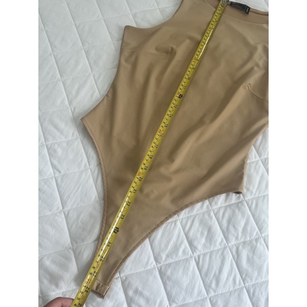 ASOS Beige Sculpting Thong Bodysuit High Neck Sleek Minimalist Beach Party US 6 - Picture 6 of 7